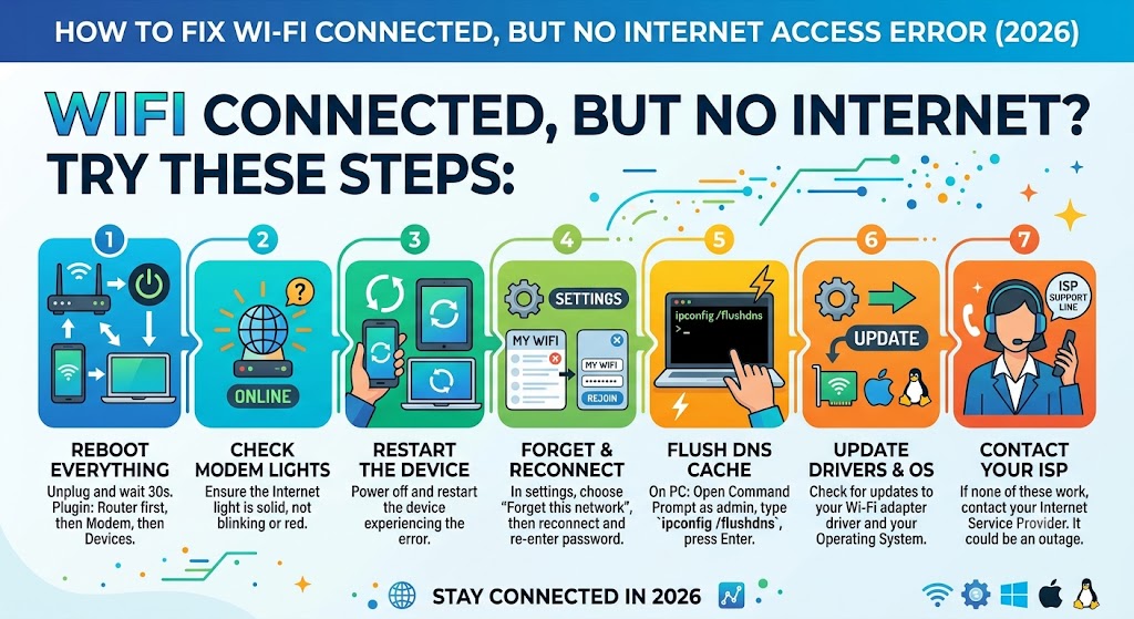 How to Fix Wi-Fi Connected but No Internet Access Error in 2026